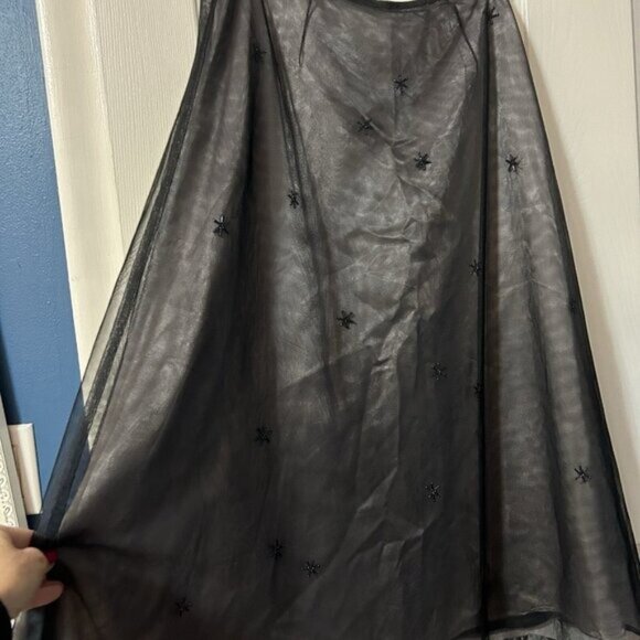 Vtg Express Sheer Sequin flare Skirt 2 Black Halloween Goth Formal Romantic - Picture 7 of 12